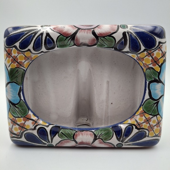 Mexican Talavera Hand-Painted Tabletop Picture Frame Floral Signed Mexi Anel - Picture 2 of 12